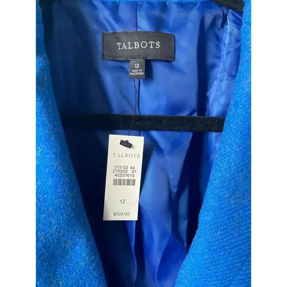 NWT Talbots Blue Wool Blend 2 Crested Button Lined Career Blazer Jacket Sz 12